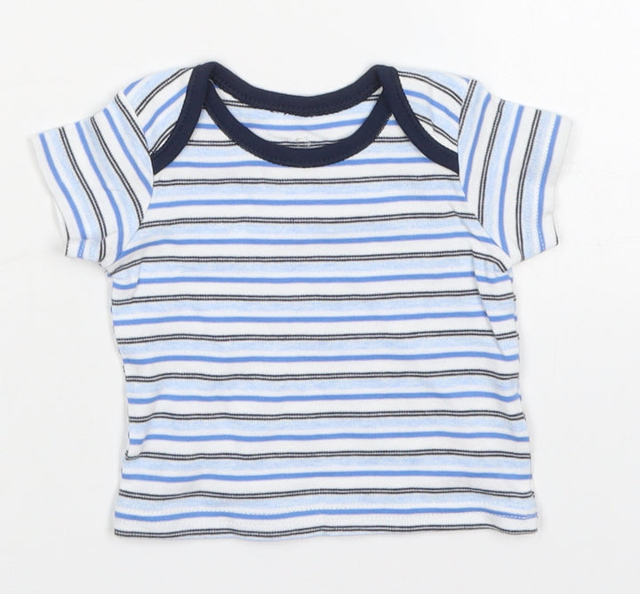 Primark Boys Blue Striped Cotton Basic T-Shirt Size 0-3 Months Crew Neck Pullover