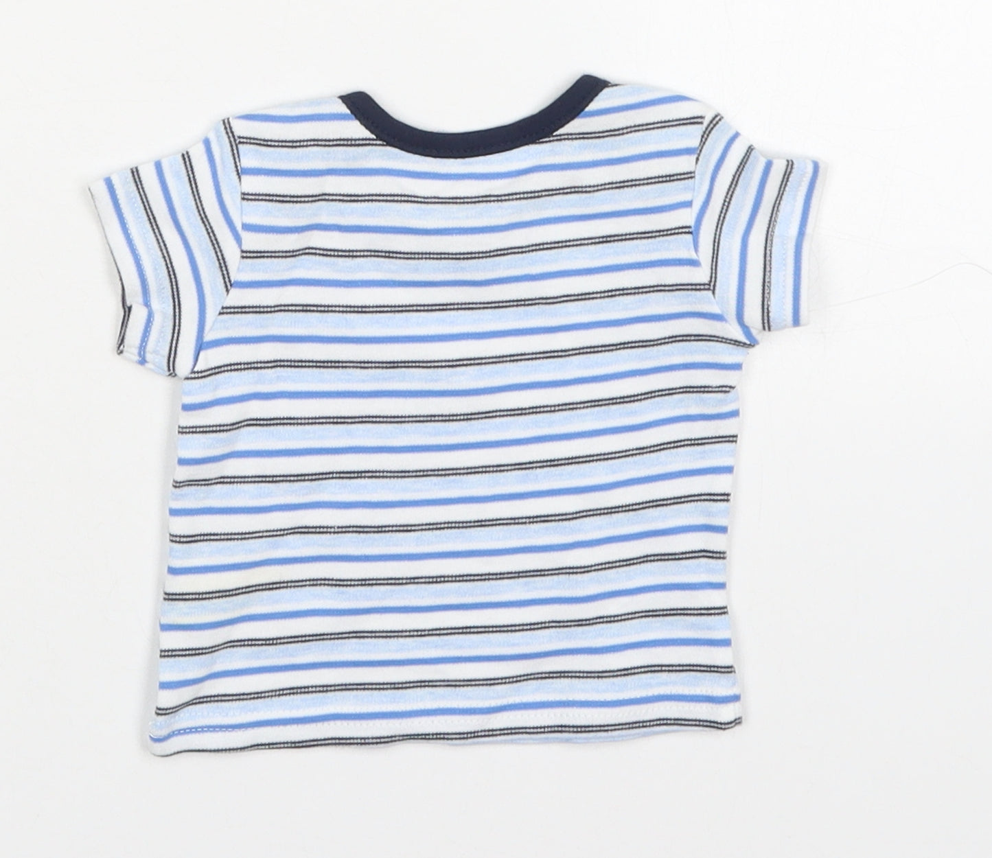 Primark Boys Blue Striped Cotton Basic T-Shirt Size 0-3 Months Crew Neck Pullover