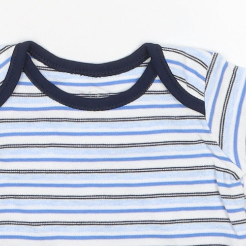 Primark Boys Blue Striped Cotton Basic T-Shirt Size 0-3 Months Crew Neck Pullover