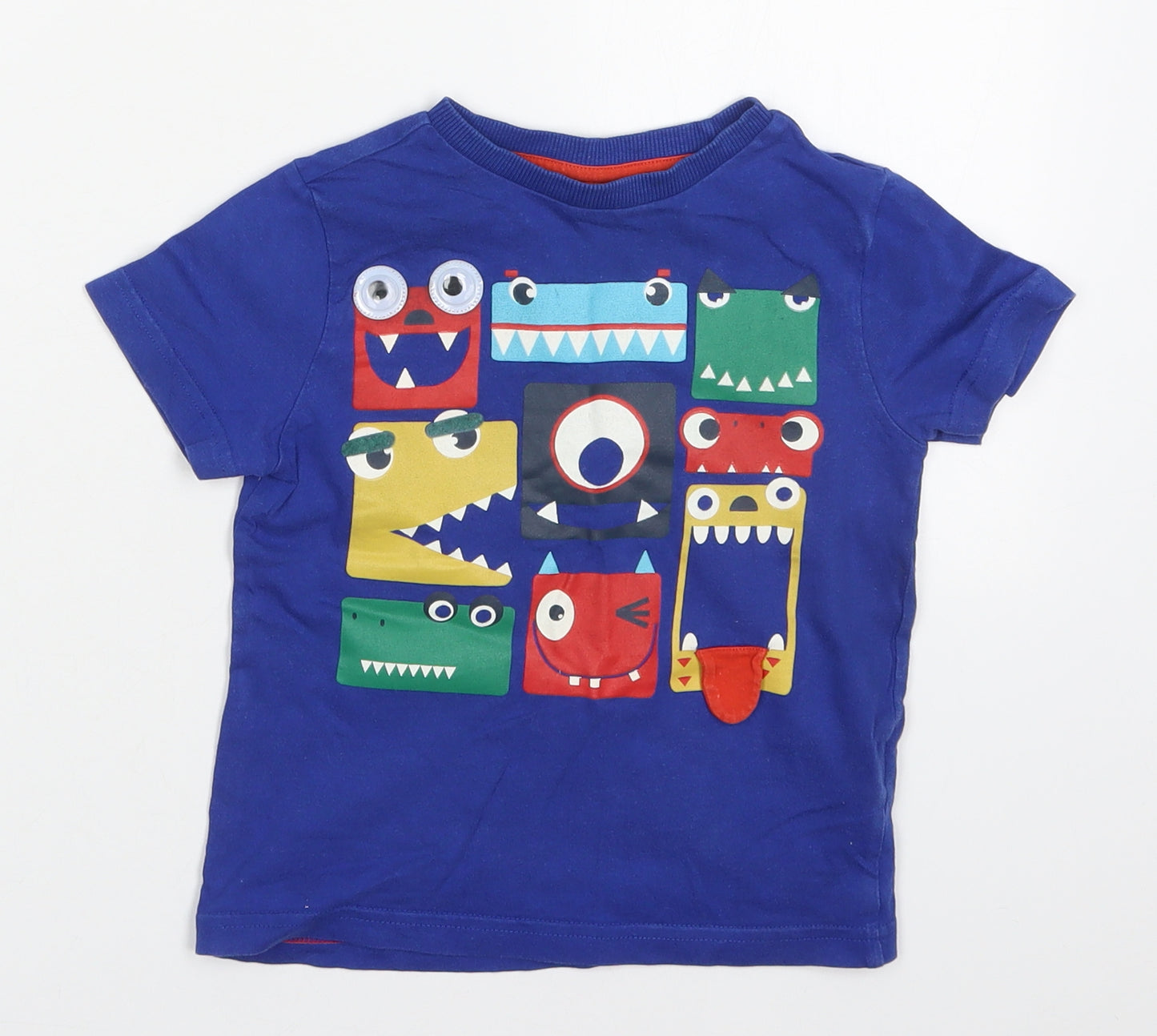 F&F Boys Blue  Cotton Basic T-Shirt Size 2-3 Years Crew Neck Pullover - Monsters