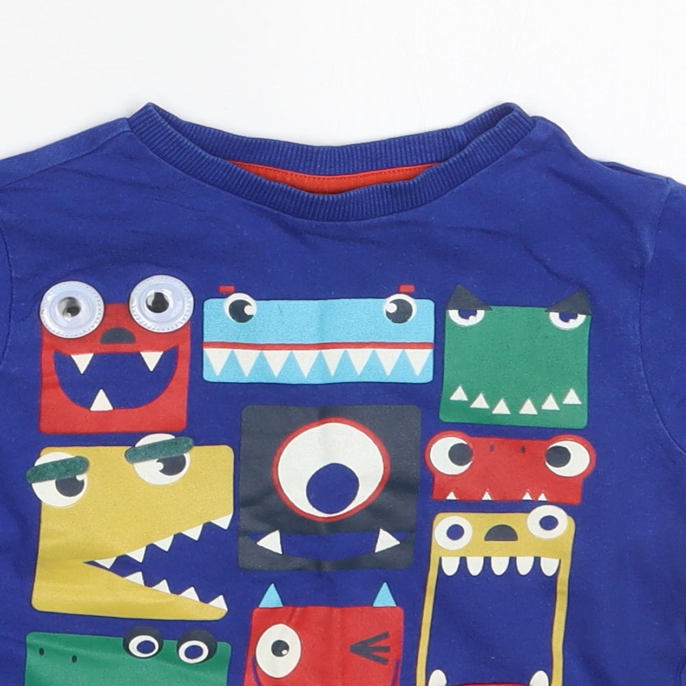 F&F Boys Blue  Cotton Basic T-Shirt Size 2-3 Years Crew Neck Pullover - Monsters