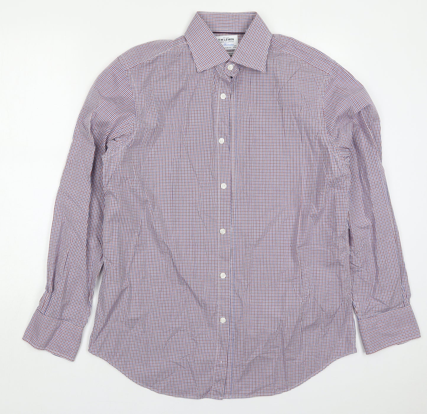 TM Lewin Mens Multicoloured Check Cotton  Dress Shirt Size 15.5 Collared Button - Red and Blue
