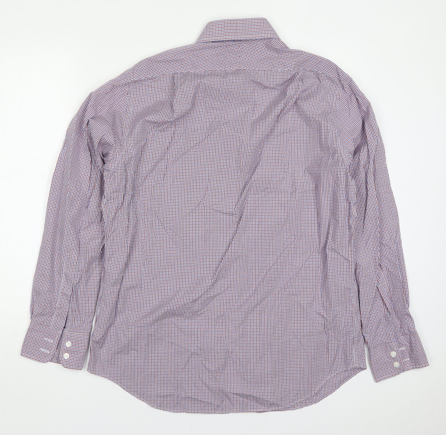 TM Lewin Mens Multicoloured Check Cotton  Dress Shirt Size 15.5 Collared Button - Red and Blue