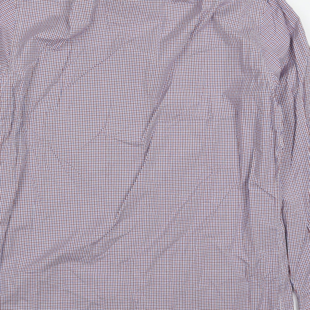 TM Lewin Mens Multicoloured Check Cotton  Dress Shirt Size 15.5 Collared Button - Red and Blue