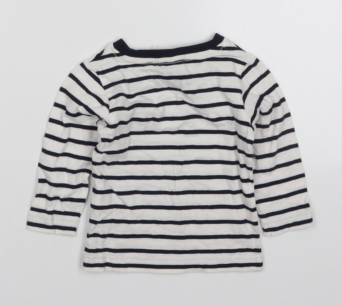 Marks and Spencer Boys White Striped Cotton Basic T-Shirt Size 3-6 Months Crew Neck Pullover