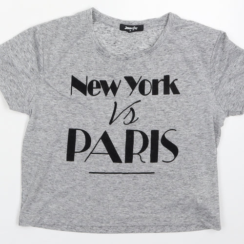 Jennyfre Womens Grey  Polyester Cropped T-Shirt Size XS Crew Neck - New York VS Paris