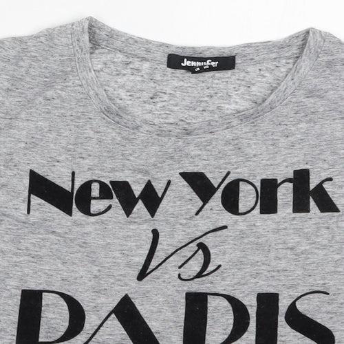Jennyfre Womens Grey  Polyester Cropped T-Shirt Size XS Crew Neck - New York VS Paris