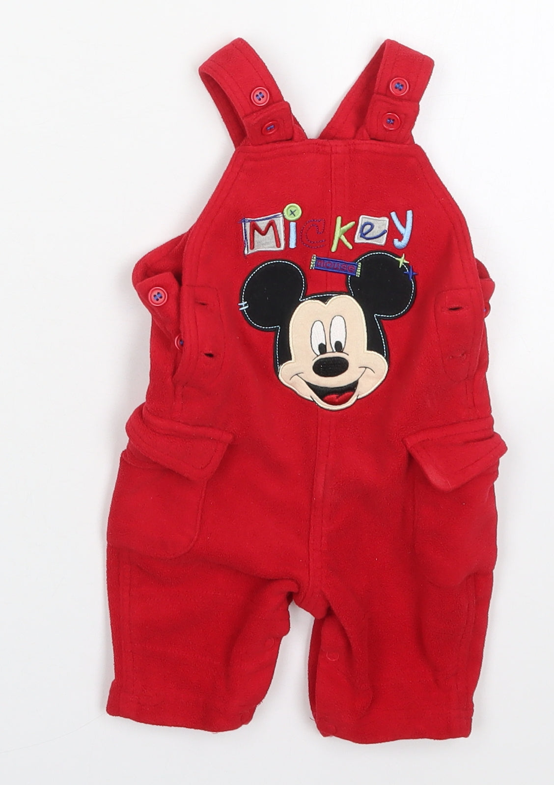 Dunnes Boys Red  Polyester Dungaree One-Piece Size 0-3 Months  Button - Mickey Mouse