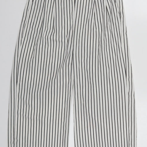 CI SONO Womens White Striped Polyester Cropped Trousers Size S L20 in Regular Zip