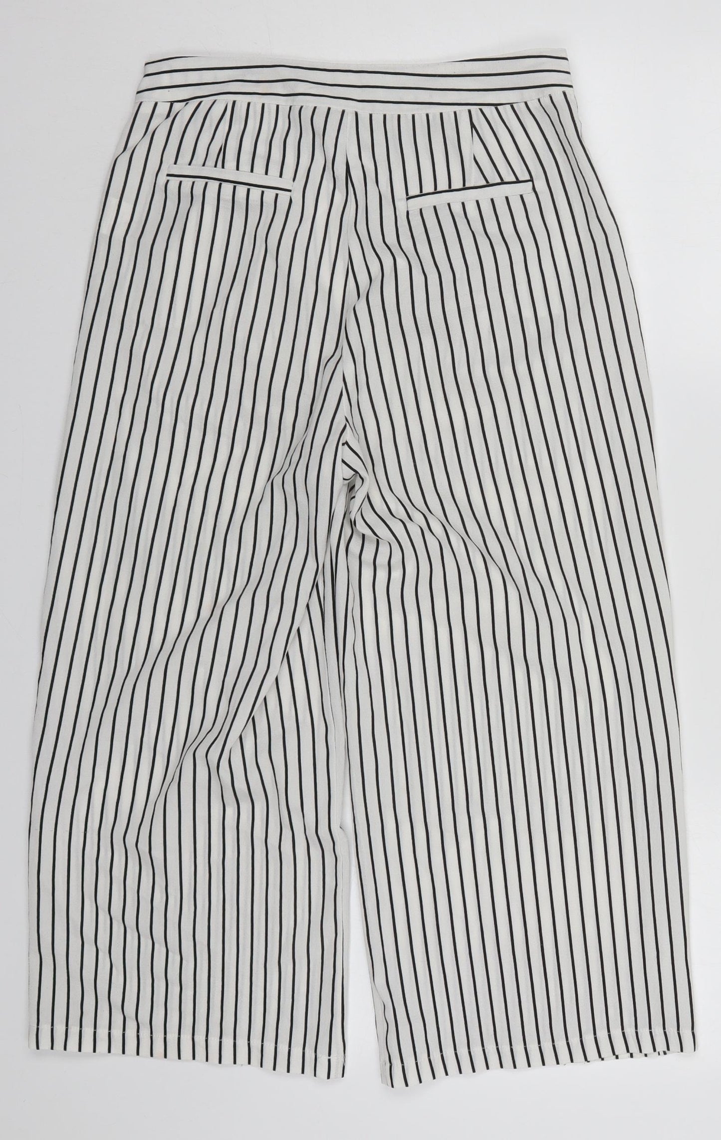 CI SONO Womens White Striped Polyester Cropped Trousers Size S L20 in Regular Zip