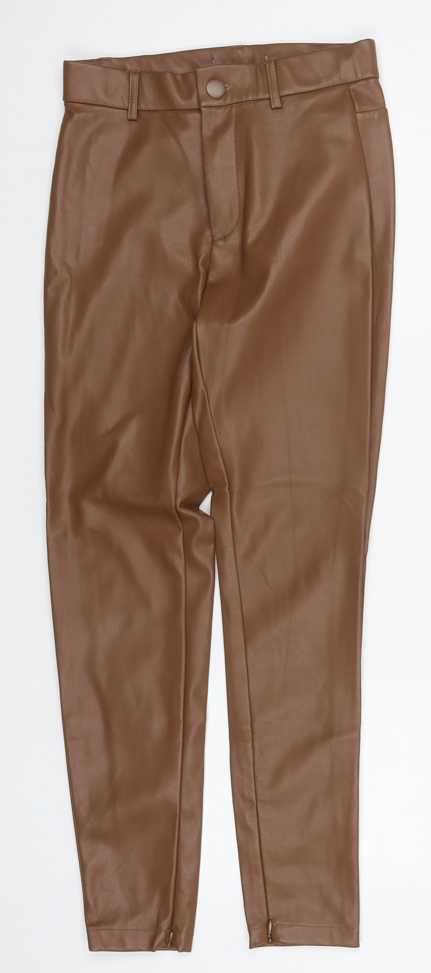 Primark Womens Brown  Polyurethane Trousers  Size 8 L28 in Regular Button