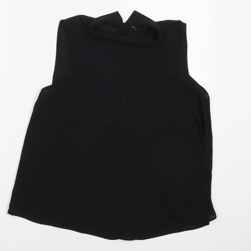 Zara Womens Black  Polyester Basic Button-Up Size S Mock Neck