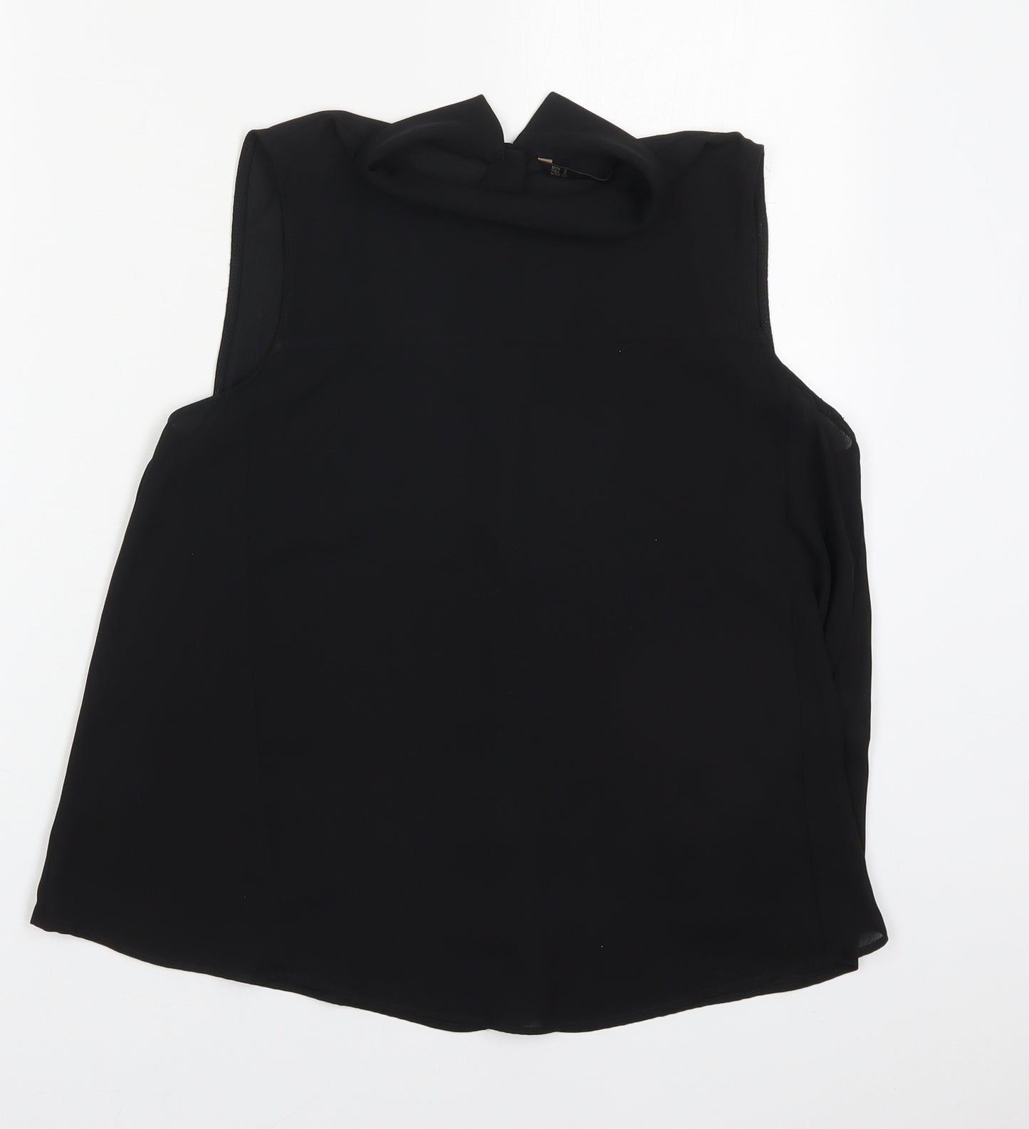 Zara Womens Black  Polyester Basic Button-Up Size S Mock Neck