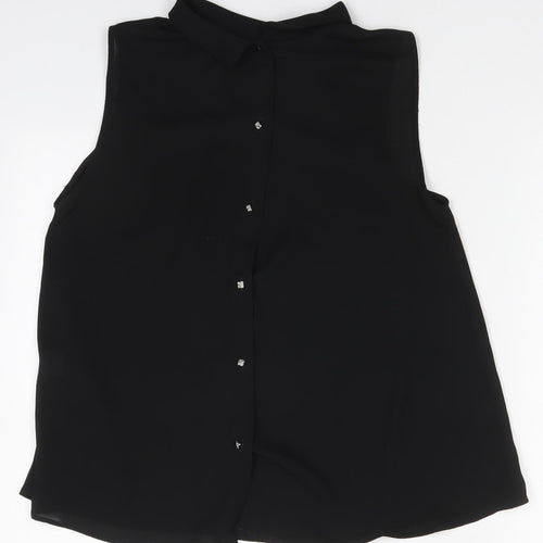 Zara Womens Black  Polyester Basic Button-Up Size S Mock Neck