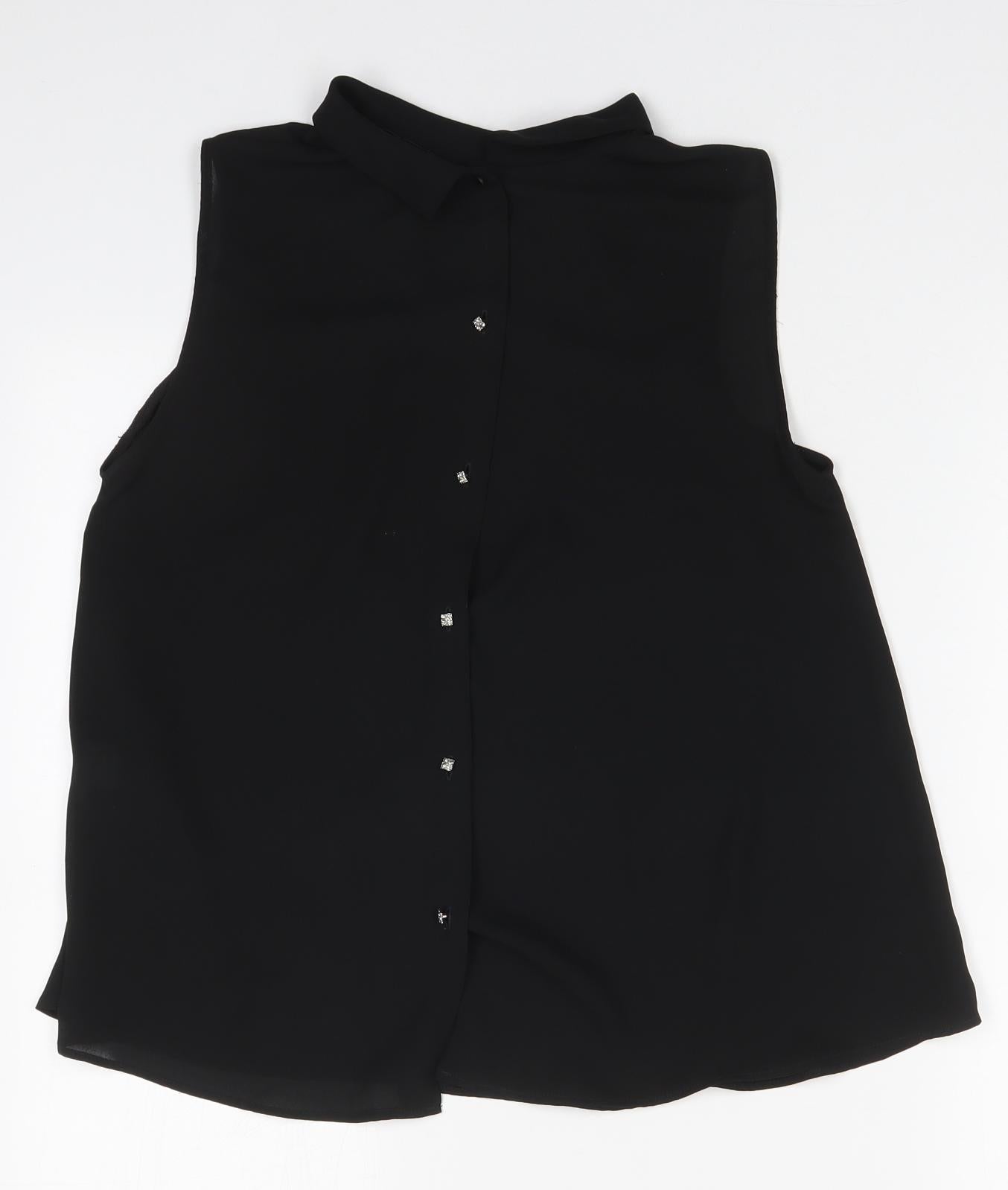 Zara Womens Black  Polyester Basic Button-Up Size S Mock Neck