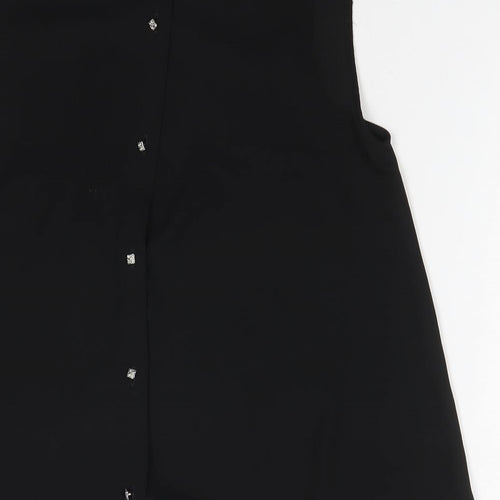 Zara Womens Black  Polyester Basic Button-Up Size S Mock Neck