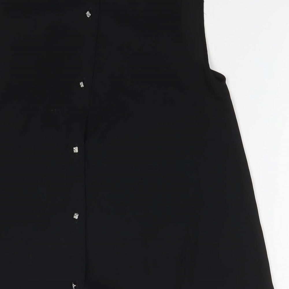 Zara Womens Black  Polyester Basic Button-Up Size S Mock Neck
