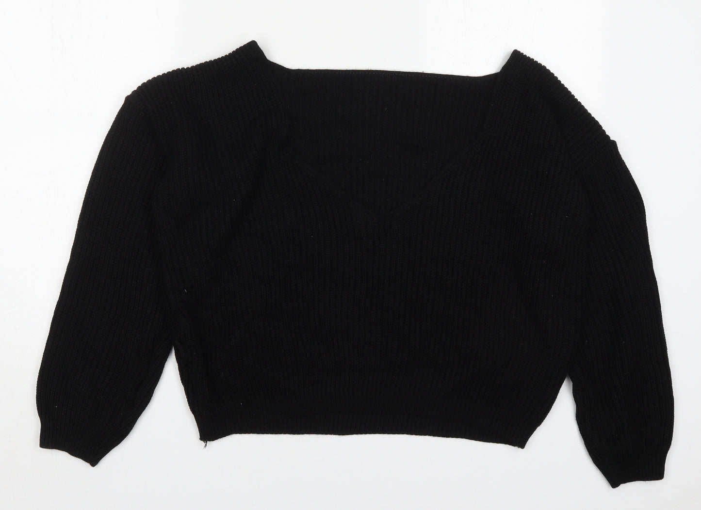 Boohoo Womens Black V-Neck  Acrylic Pullover Jumper Size M