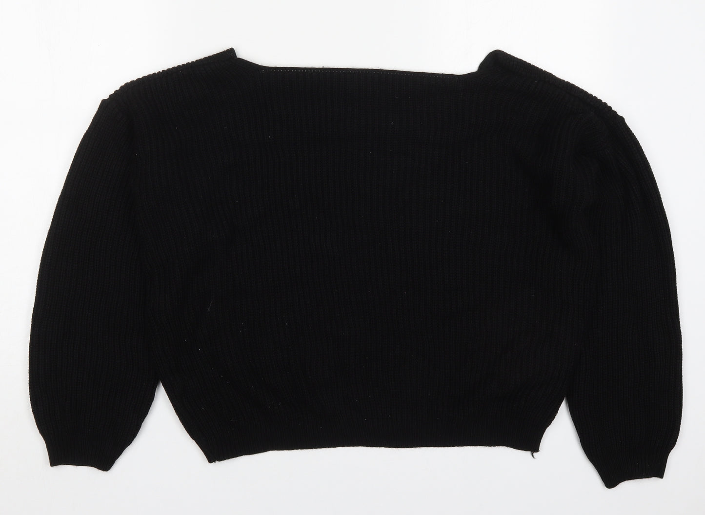 Boohoo Womens Black V-Neck  Acrylic Pullover Jumper Size M