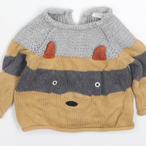 NEXT Boys Beige Striped Cotton Pullover Jumper Size 3-6 Months  Button - Raccoon