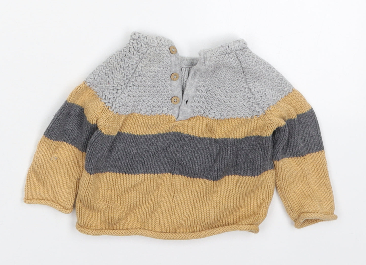 NEXT Boys Beige Striped Cotton Pullover Jumper Size 3-6 Months  Button - Raccoon