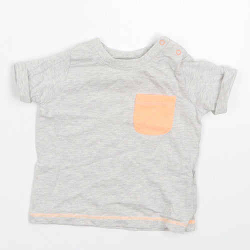 NEXT Boys Grey  Cotton Basic T-Shirt Size 0-3 Months Crew Neck Pullover - Orange Pocket