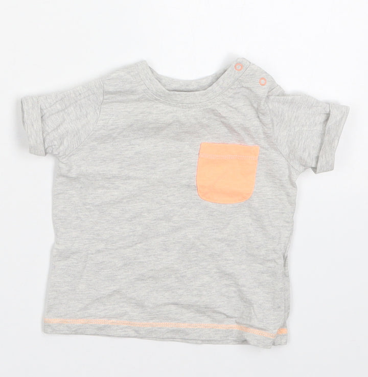 NEXT Boys Grey Cotton Basic T-Shirt Size 0-3 Months Crew Neck Pullover - Orange Pocket