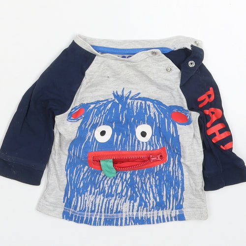 F&F Boys Multicoloured  Cotton Basic T-Shirt Size 0-3 Months Crew Neck Pullover - Monster