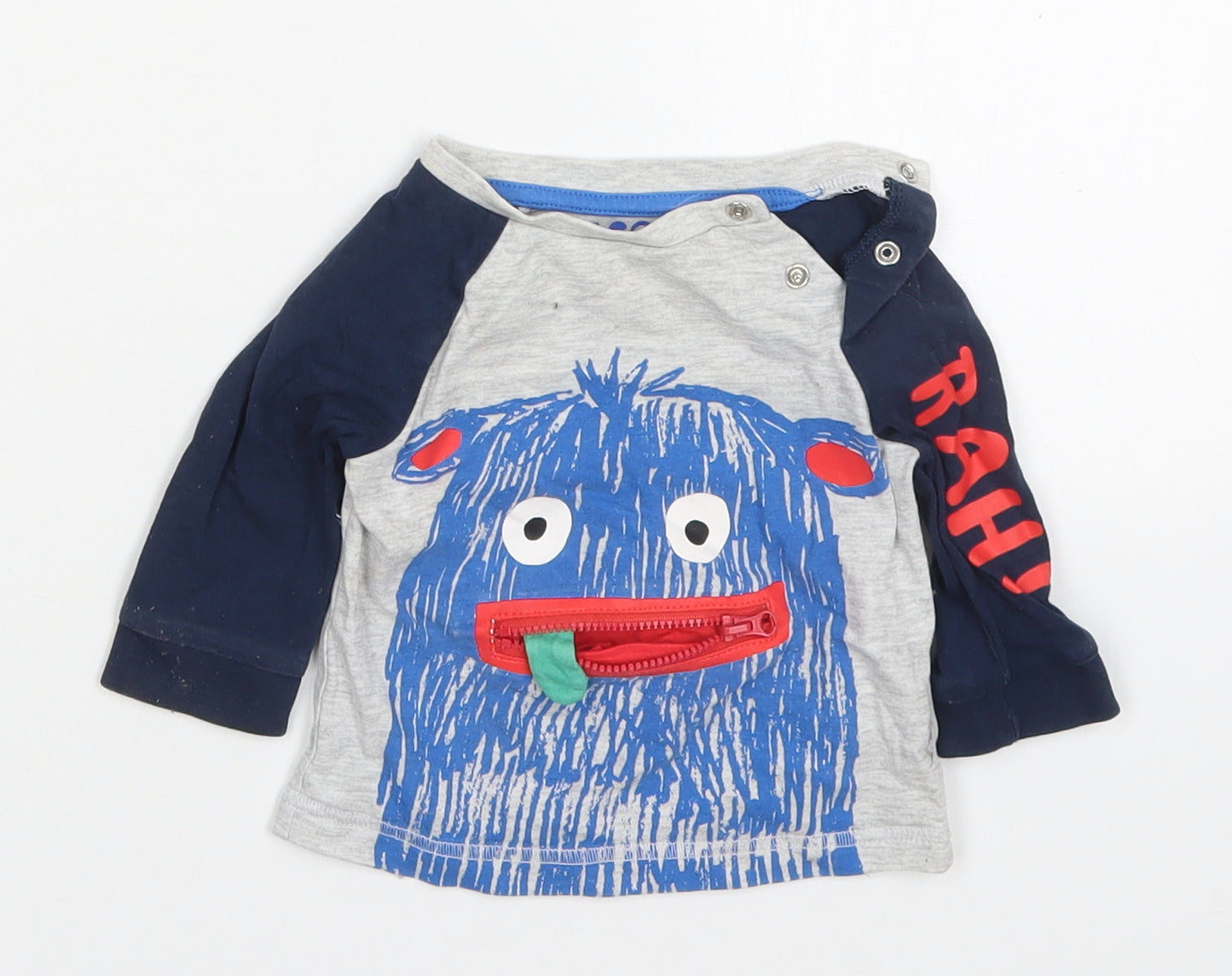 F&F Boys Multicoloured  Cotton Basic T-Shirt Size 0-3 Months Crew Neck Pullover - Monster