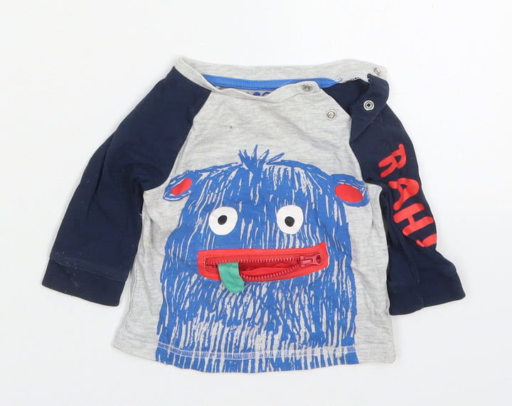 F&F Boys Multicoloured Cotton Basic T-Shirt Size 0-3 Months Crew Neck Pullover - Monster
