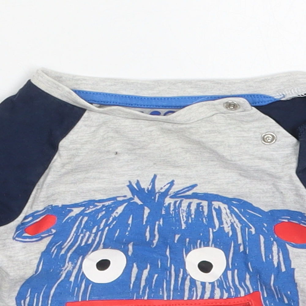 F&F Boys Multicoloured  Cotton Basic T-Shirt Size 0-3 Months Crew Neck Pullover - Monster