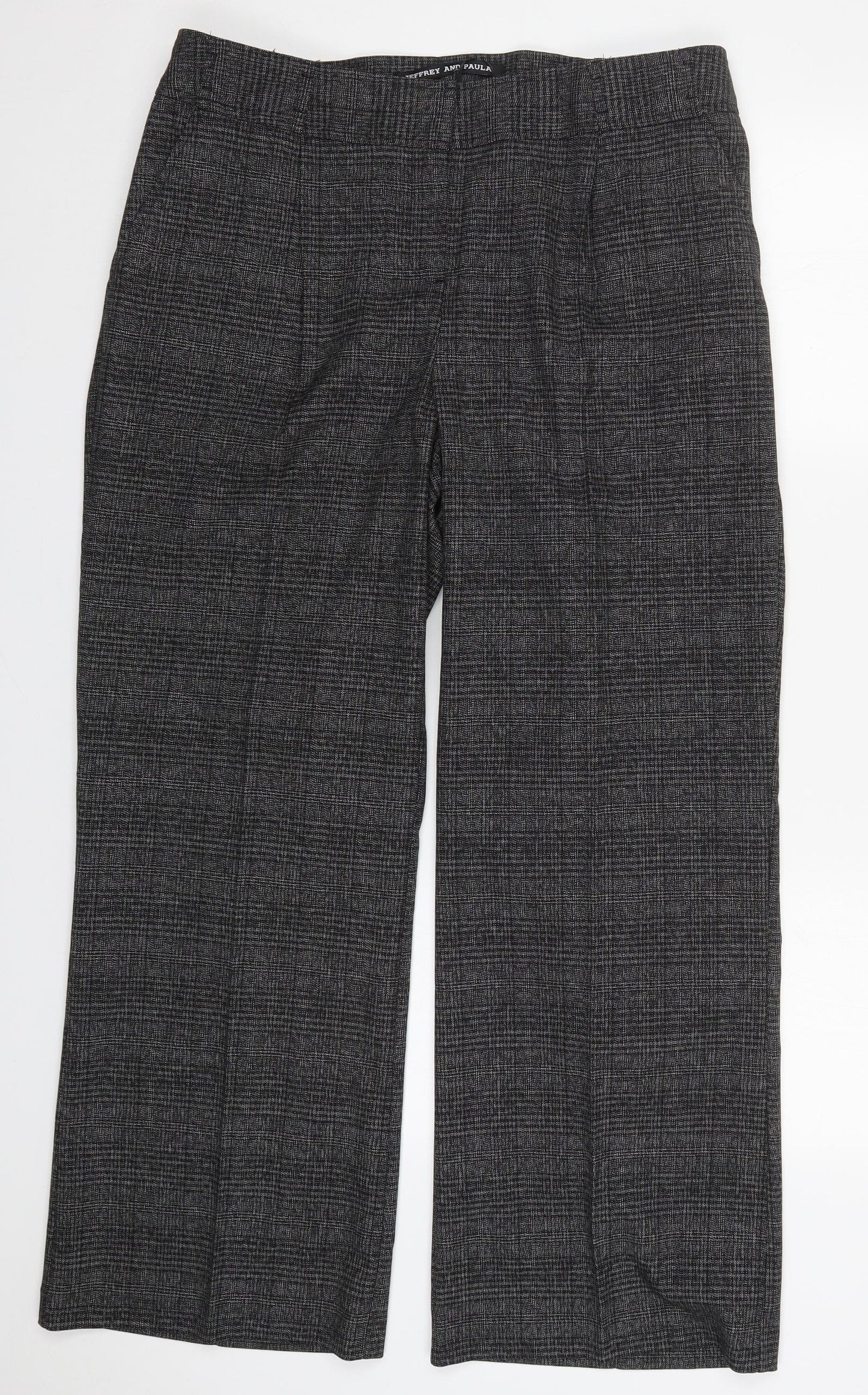 Jeffrey & Paula Mens Grey Check Polyester Trousers  Size 18 L30 in Regular Hook & Eye