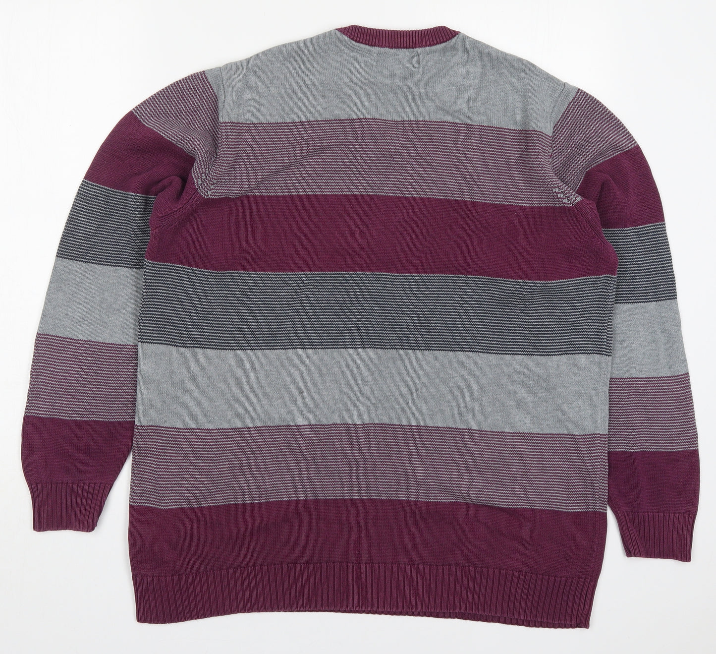 Maine Mens Purple V-Neck Striped Cotton Pullover Jumper Size M