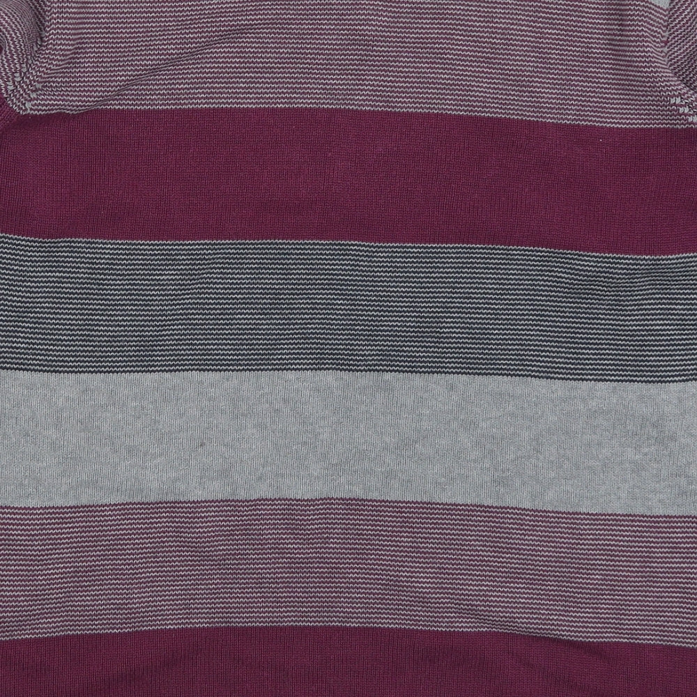 Maine Mens Purple V-Neck Striped Cotton Pullover Jumper Size M