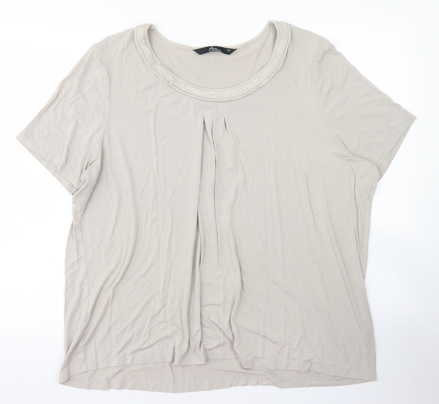 BM Collection Womens Beige  Viscose Basic T-Shirt Size 24 Round Neck