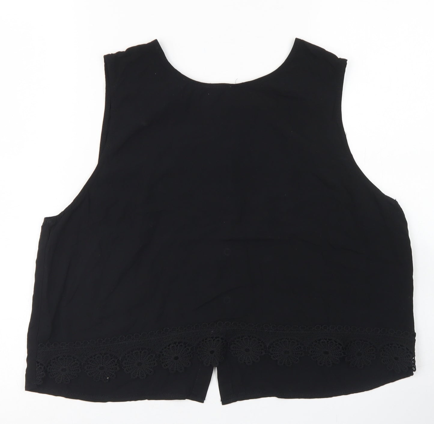 Brave Soul Womens Black  Viscose Cropped Blouse Size L Round Neck - Lace Trim