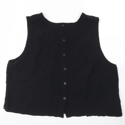 Brave Soul Womens Black  Viscose Cropped Blouse Size L Round Neck - Lace Trim