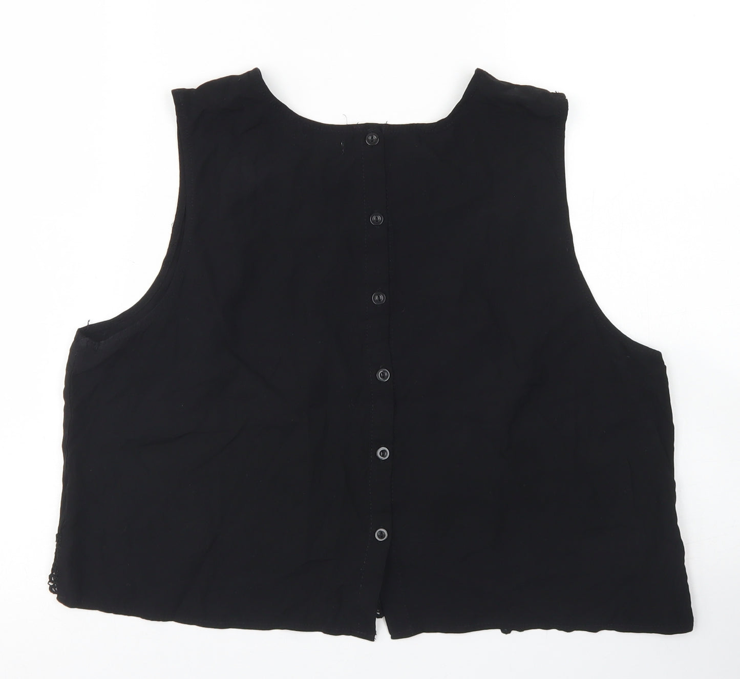 Brave Soul Womens Black  Viscose Cropped Blouse Size L Round Neck - Lace Trim