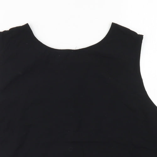 Brave Soul Womens Black  Viscose Cropped Blouse Size L Round Neck - Lace Trim