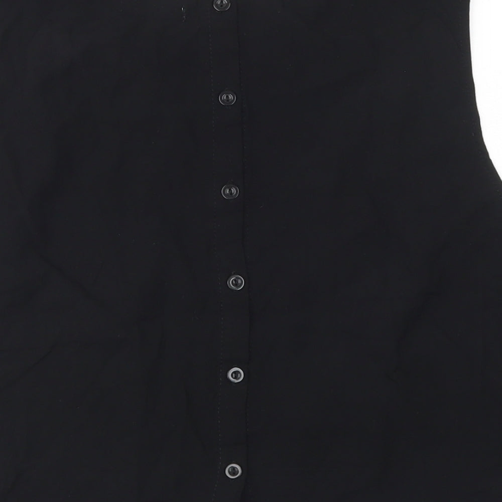 Brave Soul Womens Black  Viscose Cropped Blouse Size L Round Neck - Lace Trim