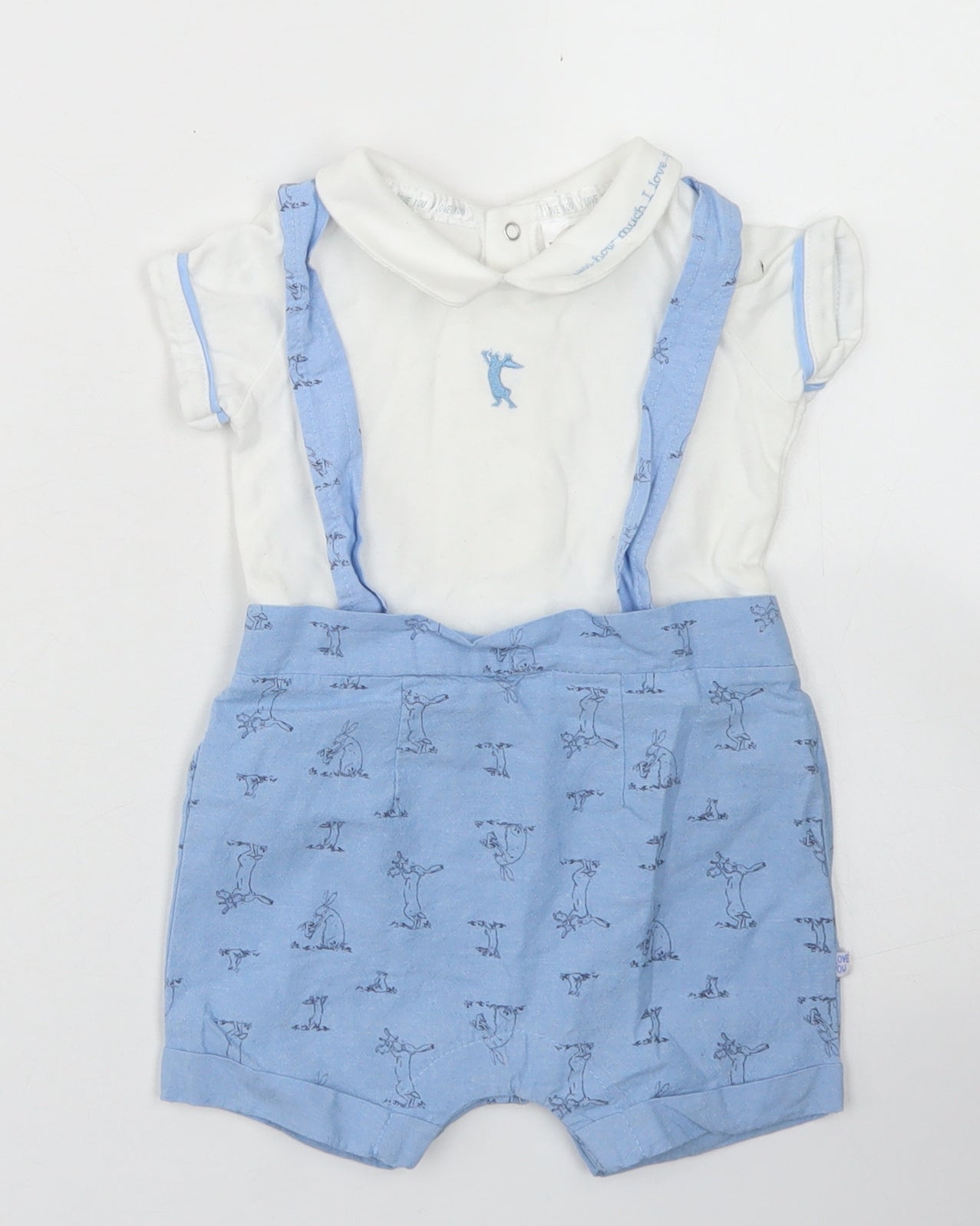 Jainco Boys Blue Spotted Cotton Dungaree Outfit/Set Size 3-6 Months  Snap - Peter rabbit