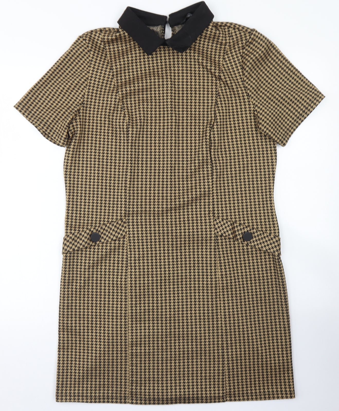 George Womens Beige Houndstooth Polyester Shift  Size 14  Collared Button