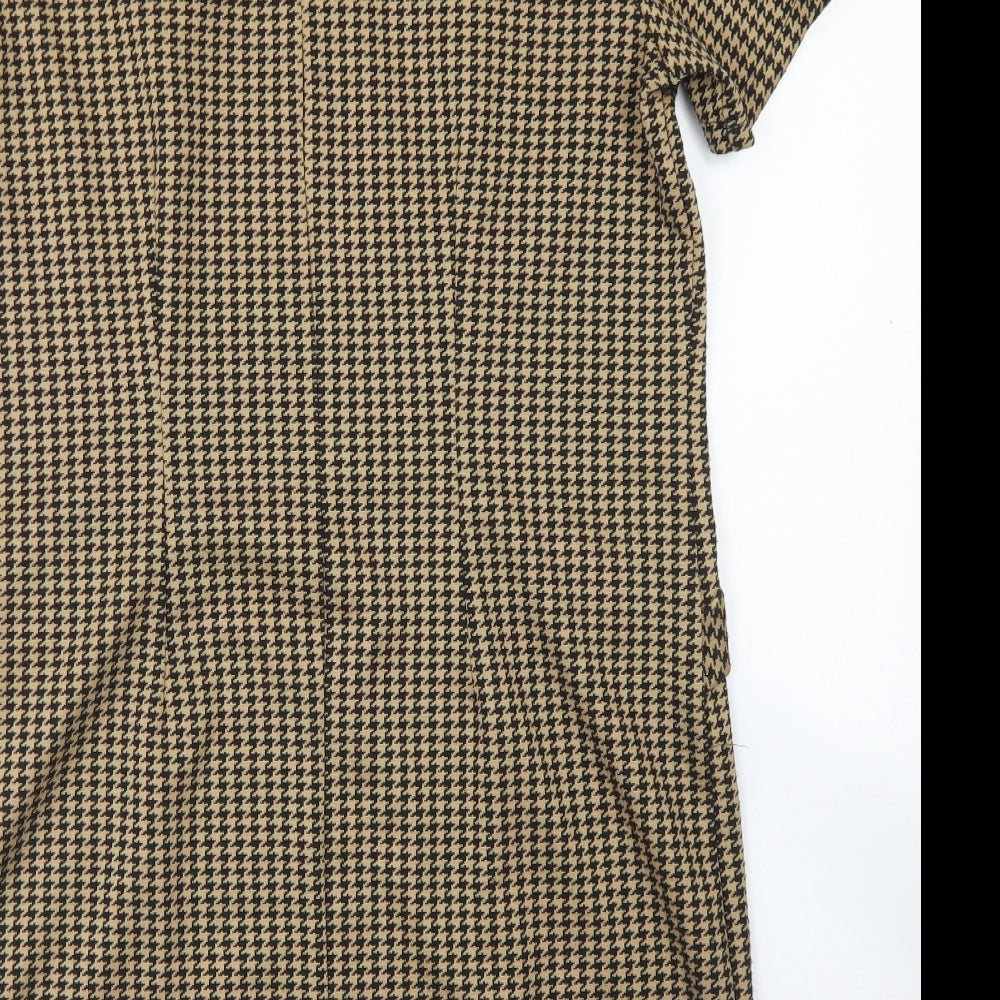 George Womens Beige Houndstooth Polyester Shift  Size 14  Collared Button