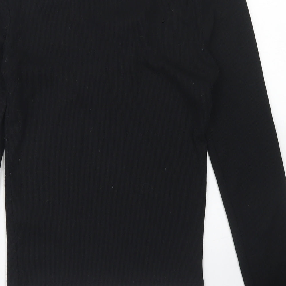 New Look Womens Black  Polyester Basic T-Shirt Size 10 V-Neck - Lace Up Front