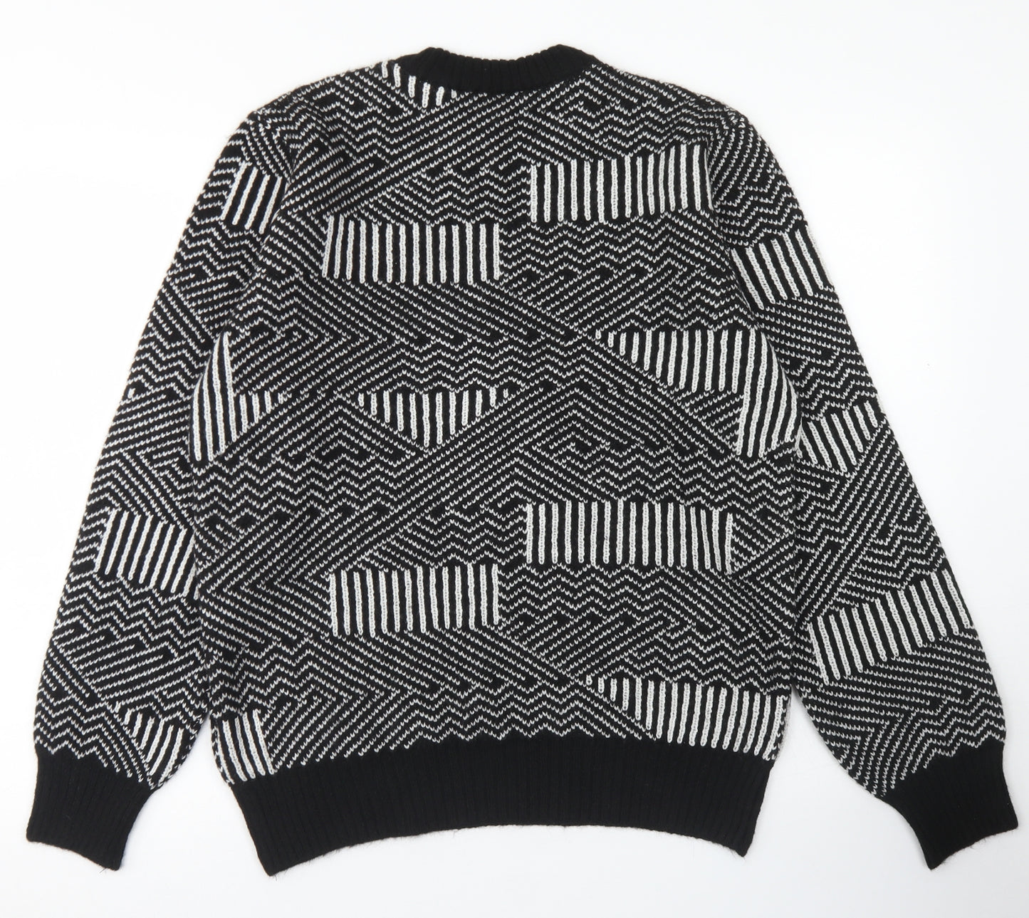 New Look Mens Black Crew Neck Striped Acrylic Pullover Jumper Size M