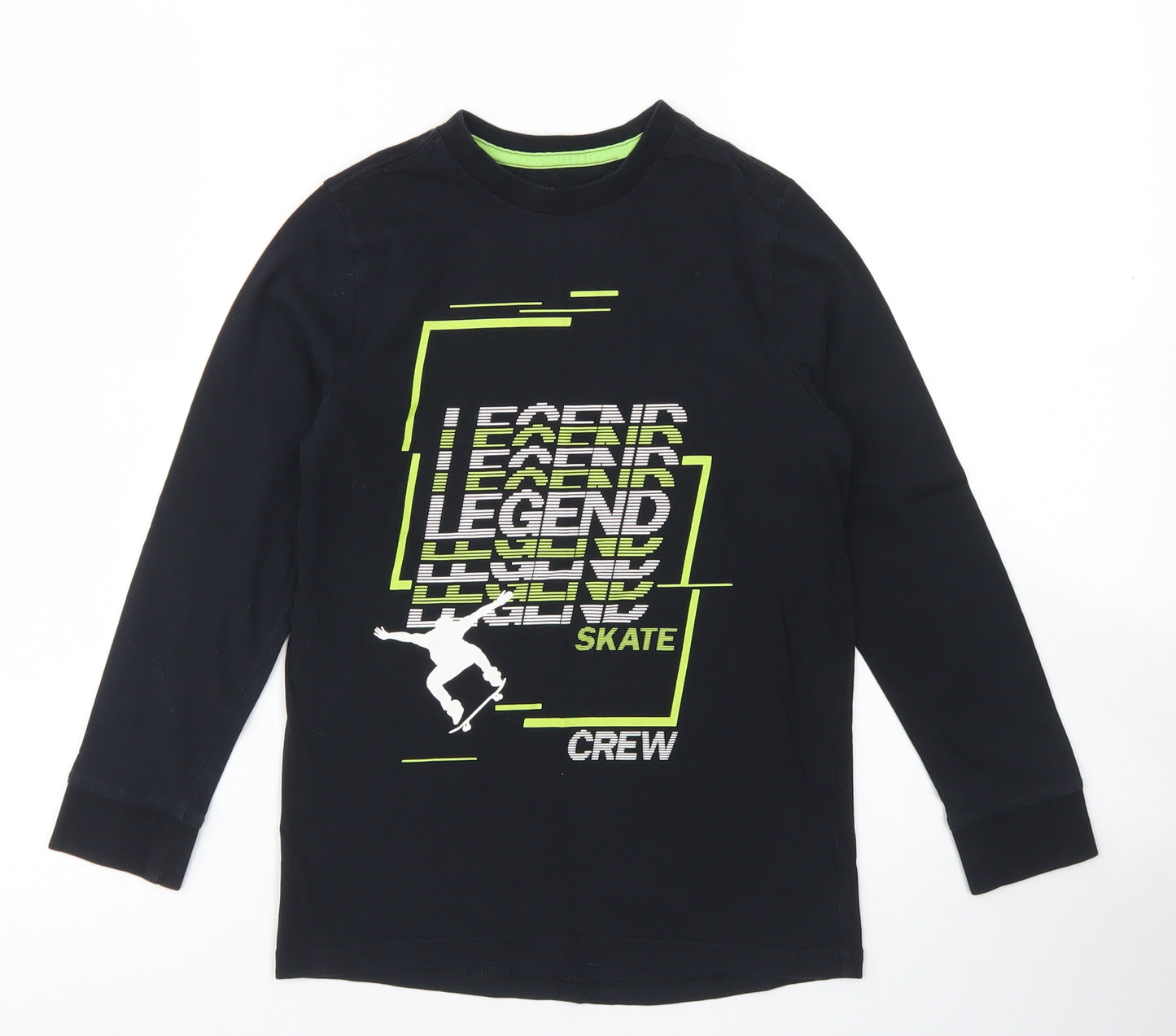 F&F Boys Black  Cotton Basic T-Shirt Size 7-8 Years Crew Neck