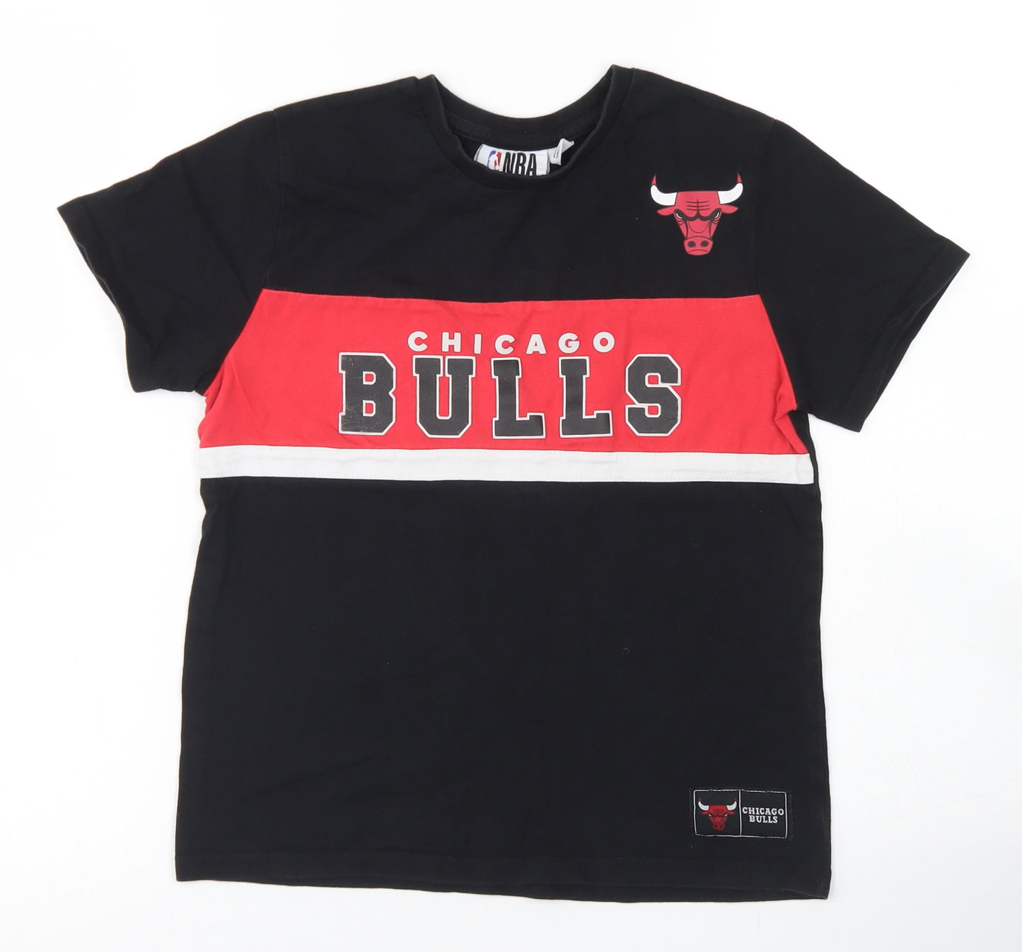 NBA Boys Black Colourblock Polyester Basic T-Shirt Size 8-9 Years Crew Neck  - Chicago Bulls