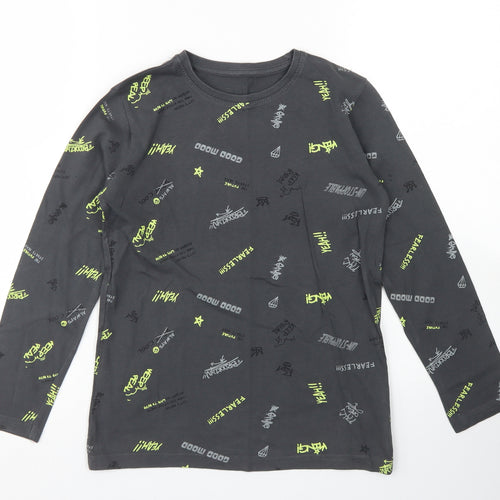 Dunnes Stores Boys Grey Spotted Cotton Basic T-Shirt Size 7-8 Years Crew Neck