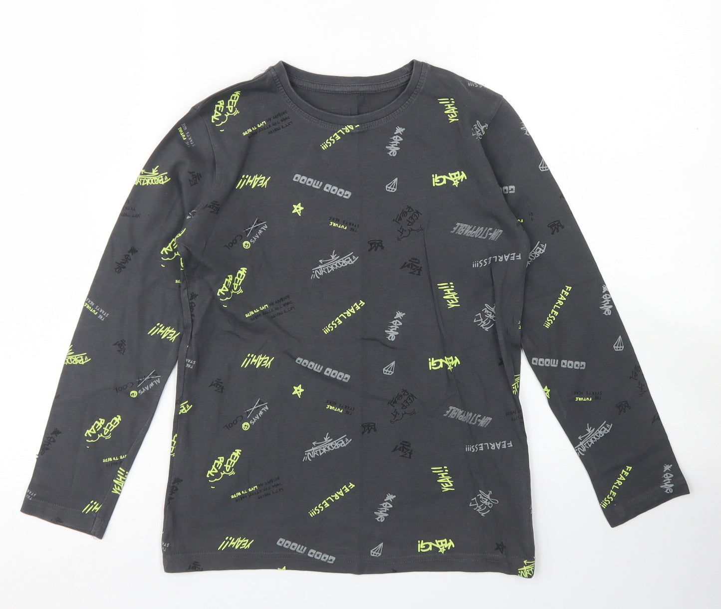 Dunnes Stores Boys Grey Spotted Cotton Basic T-Shirt Size 7-8 Years Crew Neck