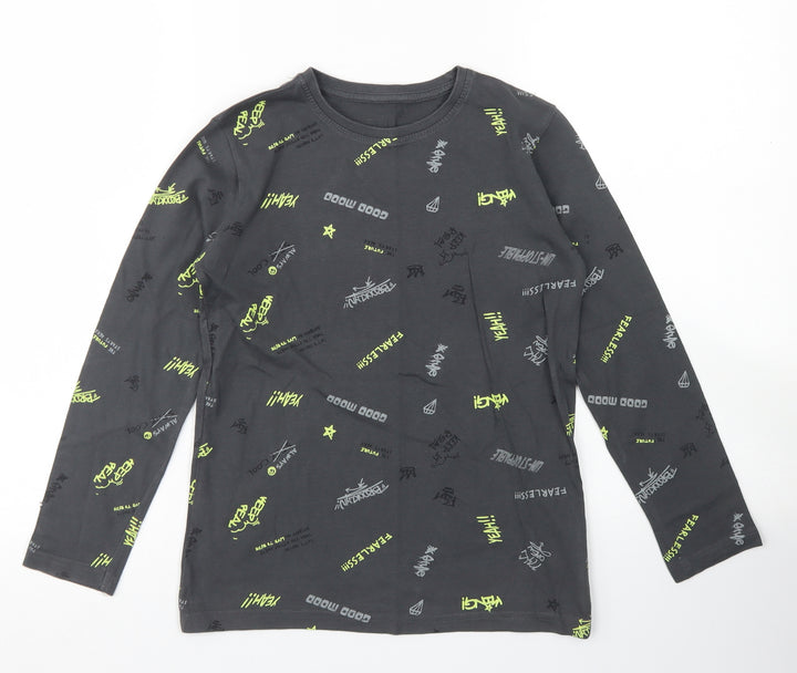 Dunnes Stores Boys Grey Spotted Cotton Basic T-Shirt Size 7-8 Years Crew Neck